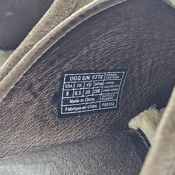 UGG Australia Suede Wooden Clog Mule Heels Sheepskin Lined Brown Sz 8 EU39 - Picture 7 of 10